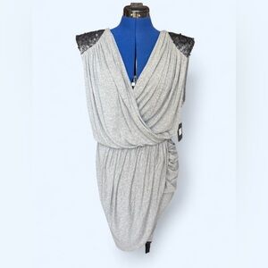 NWT Robert Rodriguez Women Mini Wrap Dress Sequin Shoulder Pads Grey Size 8
